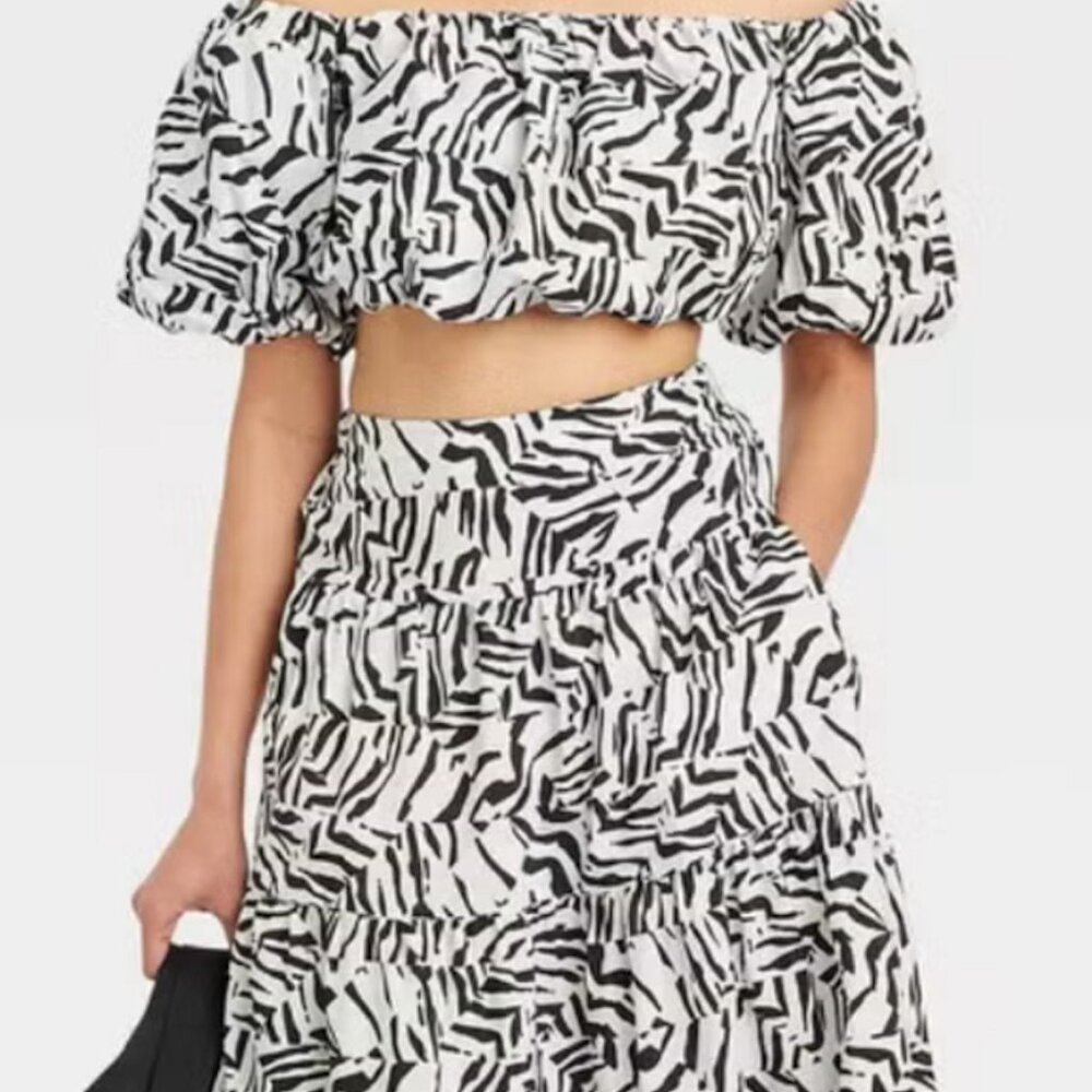 Womens Black and White Off-the-shoulder Maxi Skirt set-A New Day